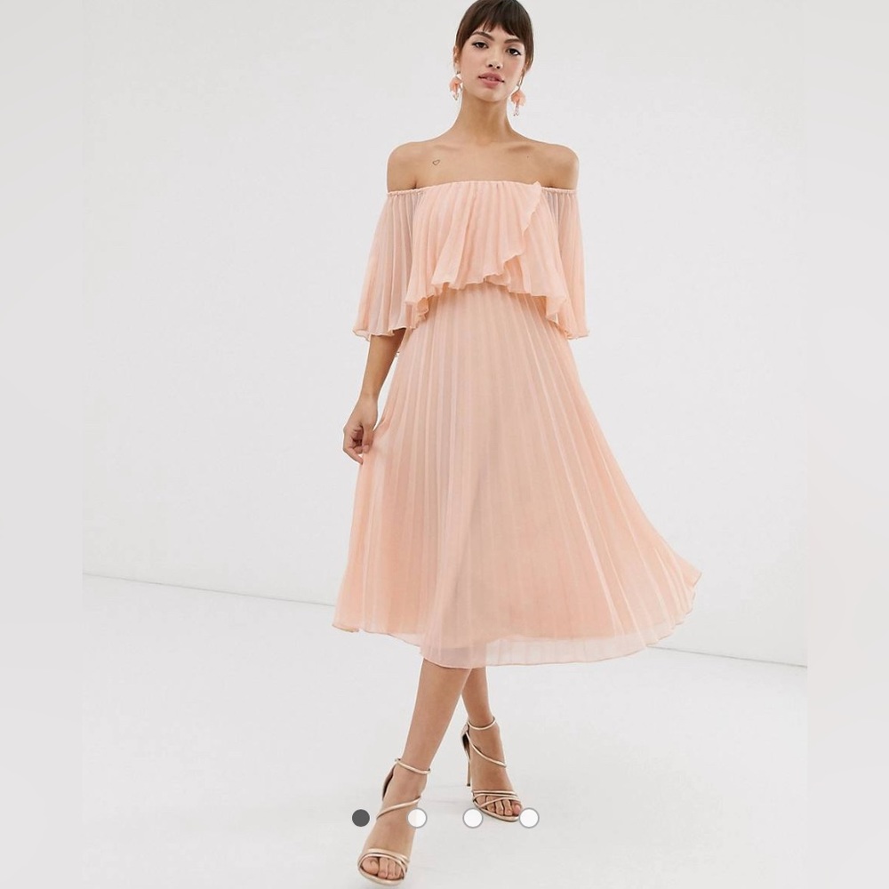 ASOS DESIGN pleated bandeau midi dress with double layer